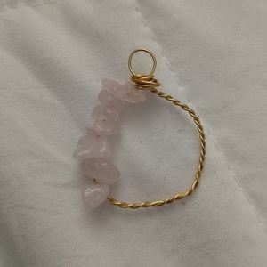 Hand crafted Rose quartz gemstone gold wire wrapped necklace choker pendant